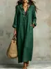 Moda femenina europea y americana 2026 transfronteriza sitio independiente de Amazon casual de vacaciones color liso cuello en V manga larga vestido largo