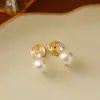 Brincos de Pérola de Vidro Shijia com Clipe, Sem Furo, Estilo Francês, Design Simples de Espiral para Mosquitos, Pequenos e Delicados Acessórios de Orelha