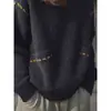 2026 Tricô Gola Redonda Feminino Outono Inverno Novo Solto Emagrecedor Ombro Caído Design de Linha Pontilhada Senso de Design Moda Suéter Redutor de Idade Tendência