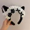 Diadema Lolita de Peluche Linda para Otoño e Invierno Tocado con Lazo de Encaje Orejas de Animal Simuladas Estilo Japonés Gato de Camarera Peinado