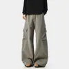 Pantalones de trabajo para hombre de color gris claro, pierna ancha, diseño multibolsillos, estilo paracaídas, cintura elástica, corte holgado, caída fluida, casual, hasta el suelo