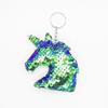 Llavero de cabeza de unicornio con lentejuelas de doble cara de gran venta europea y americana, pieza abatible, cabeza de caballo, colgante para bolso, accesorios para coche, llavero
