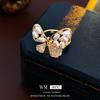Anillo abierto de perla con lazo de circón de lujo ligero, exquisito brazalete elegante de moda para dedo índice de alto sentido, venta al por mayor de fábrica