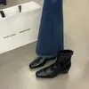 Botines de tobillo estilo francés de punta cuadrada, colección otoño/invierno, tacón bajo, ajuste ceñido, color marrón claro, tacón grueso, botines versátiles