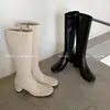 Botas Altas hasta la Rodilla de Piel de Oveja de Dos Capas + Súper Elásticas para Mujer, Nuevo Estilo Otoño, Punta Redonda, Tacón Alto Grueso, Botas Altas Elásticas, Botas de Mujer