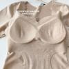 Conjunto Térmico de Manga Larga para Mujer Otoño e Invierno con Aceite de Jengibre Camelia Cachemira Seda, Top de Otoño y Pantalones con Cuello en V y Encaje, Corte Ajustado.