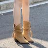 Botines Cortos de Tacón Alto Vintage Melard para Mujer 2026 Nuevo Estilo Borla Tacón Grueso Versátil Punta Fina Botas de Estilo Martin Elegantes y Impresionantes