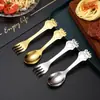 Cuchara y Tenedor Creativos 304 para Niños Acero Inoxidable Vajilla Ciervo Pequeño Cuchara para Sopa Postre Cuchara para Revolver Café Tenedor de Frutas
