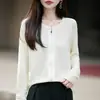 Cardigã de lã de malha fina, gola redonda, com zíper, suéter feminino, outono/inverno, texturizado, modelagem solta, manga longa, top versátil