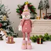 Natal Rosa Desenho Animado Papai Noel, Boneco de Neve, Rena, Boneco Extensível, Decoração de Janela para Feriado, Presente de Natal