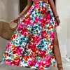 Saia Midi Estampada Floral Colorida, Estilo Boho, Férias, Casual à Beira-Mar, Roupa Retrô Americana