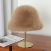 Sombrero de Pescador de Felpa para Mujer Otoño Invierno Cálido Protección para los Oídos Blanco Pompón Sombrero Cubeta Hace que la Cara se Vea Más Pequeña Versátil Sin Ala Lindo
