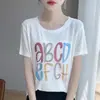 Camiseta de mujer versátil estilo coreano casual simple y chic de lyocell con estampado de letras de venta caliente en verano, corte holgado