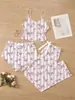 Conjunto de Pijama Feminino de Três Peças Casual Doce com Estampa de Desenho Animado, Novo Lançamento Mais Vendido, Adequado para Pijamas Estilo Europeu e Americano