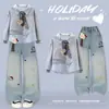 Conjunto de Moletom para Meninas Jeans de Outono 2026 Novo Estilo Quente Versão Coreana Infantil Top com Gola Roupas de Outono para Meninas