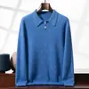 Outono e Inverno Novo Tricô Masculino Espesso de Sete Agulhas e Fio Duplo com Gola Polo Cor Lisa Tricô Casual de Negócios Tricô