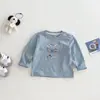 Camiseta infantil de algodão bambu, body de bebê com estampa de cachorro de desenho animado em retalhos, blusa soltinha de manga comprida para meninos
