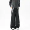 En stock: Pantalones casuales de peso pesado a rayas bordados, Otoño 2026, 380g, unisex, holgados, de pierna recta, pants deportivos, pantalones deportivos de moda