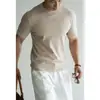 Camiseta Base Ligera de Mezcla de Lyocell con Cuello Redondo para Hombre, Otoño 2026 Estilo Americano de Punto Casual de Manga Corta acanalada