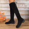 Nuevas Botas de Invierno y Otoño de Moda Versátiles para Mujer, de Encaje, Negras, Elegantes, hasta la Rodilla