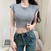 Top Retro Estilo Americano Ajustado Ombligo 2024 Verano Cintura Ajustada Corto Dulce Chica Picante Hombro Manga Corta Camiseta de Mujer Nuevo