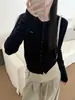 26 Otoño Nuevo Estilo Top Estilo Coreano Elegante Color Sólido Cuello Redondo Manga Larga Cárdigan de Punto para Mujer Versátil Casual Abrigo para Ir al Trabajo