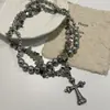 Collar de Perlas con Lentejuelas de Cruz Estilo Frío para Mujer Moda Lujo Ligero Cadena de Clavícula Doble Capa Europea y Americana Nuevo Estilo