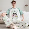 Pijama para Hombre 2026 Nuevo Verano Manga Corta Pantalón Largo Algodón Puro Estilo Delgado Conjunto de Ropa para el Hogar para Jóvenes de Algodón