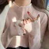 Suéter de tricô com gola alta rendada para mulheres, outono e inverno, caimento justo, ombro normal, manga longa, top básico