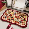 Alfombrilla de Baño Antideslizante Absorbente de Agua Secado Rápido de Tierra de Diatomeas Estilo Ins con Planta y Flor, Resistente a la Suciedad y Fácil de Mantener