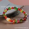 Pulsera de Ágata Verde Pavo Real Colorida, Pulsera de Cuenta Cilíndrica Nudo de Bambú, Pulsera Pequeña de Cuentas de Arroz para Hombres y Mujeres, Directo de Fábrica