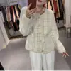 Abrigo tipo suéter de terciopelo de imitación visón, nuevo estilo Primavera y Otoño 2023, para mujer, estilo occidental, cárdigan a cuadros, suelto, estilo Chanel, top para mujer