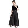 Vestido de Piano Preto com Decote V para Meninas Vestido de Apresentação Vestido de Princesa Orquestra Infantil Manga Média Cetim Roupa de Palco