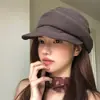 Gorra tipo pico japonesa de color sólido estilo Harajuku para mujer con circunferencia de cabeza grande, Gorra de artista para adelgazar la cara, Gorra de plato artística plisada