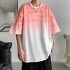 Camiseta de Manga Corta Degradada para Hombre Verano Estilo Hong Kong Moderna Holgada Marca de Moda Top para Estudiante Cuello Redondo Manga Corta Camiseta de Manga Corta