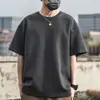 Camiseta masculina de algodão puro para o verão, cor sólida, top solto, roupas duráveis, camiseta de manga curta, estilo Hong Kong, camiseta básica
