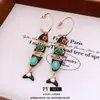 Pendientes de Borla de Pez Pequeño con Goteo de Aceite de Aguja Plateada Estilo Medieval, Pendientes Simples Vintage de Gama Alta, Pendientes de Moda Tendencia, Estilo Nicho