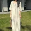 Estilo Nuevo 2026 Estilo Nacional Bata de Noche para Mujer, Verano Elegante y de Alta Gama Algodón Seda Ropa de Dormir, Nuevo Estilo Chino Vestido Largo de Algodón Seda para Vacaciones en la Costa