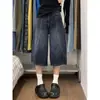 Shorts de Mezclilla Oscura Vintage Talla Plus para Mujer, Verano Ajuste Holgado, Adelgazantes de Cintura Alta Pierna Ancha Rectos de Longitud Media