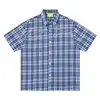 Camisa Xadrez Manga Curta Estilo Japonês para Homens e Mulheres, Top Casual Relaxado Vintage de Verão, Camisa Juvenil Azul na Moda