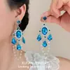 Pendientes de Borla Completamente Diamantados Super Brillantes Estilo Palacio, Lujo Ligero, Diseño de Nicho de Gama Alta, Pendientes de Presión con Artesanía Pesada, Pendientes Versátiles y Elegantes