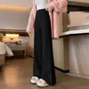Nova coleção de outono e inverno estilo coreano: Calças pantalona de alta qualidade, com corte solto, macias e confortáveis para mulheres, apresentando um design relaxado e fluido com malha no comprimento do chão