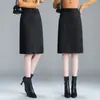 Falda vintage de tiro alto para mujer, otoño, corte holgado, adelgazante, con cinturón, elegante falda recta de longitud media, mezcla de lana