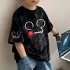 Roupas Infantis Verão Novo Estilo Algodão Puro Tie-Dye Lantejoula Manga Curta Camiseta de Verão para Meninos e Meninas, Tops Bonitos e Versáteis de Manga Meia