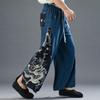 Pantalones Anchos de Pierna Larga con Estampado de Verano Estilo Nacional Vintage Estampado de Algodón y Lino Casual para Hombre Pantalones Holgados Finos con Cintura Holgada