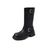 Botas de caballero cómodas de estilo británico con suela gruesa de 5.5CM, nuevo modelo otoño e invierno 2026, puntera redonda, tacón grueso, hebilla de cinturón, botas estilo Martin para mujer