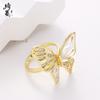 Moda Coreana Anillo Abierto Ajustable Mariposa Grande Hueca con Concha de Cobre para Mujer Lujo Ligero Versátil de Gama Alta