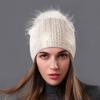 Sombrero de Lana Tejido Cálido de Invierno Estilo Exportación Europeo y Americano Sombrero de Mujer Plateado Bronceado Sombrero de Lana con Pompón de Piel de Mapache