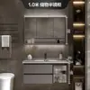 Mueble de lavabo de losa de piedra sin juntas, mueble de gabinete de lavabo de baño integrado con espejo, iluminación y gabinete de espejo con almacenamiento antivaho, diseño simple y moderno
