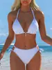 2026 Nuevo Estilo Europeo y Americano Estampado Bikini de Dos Piezas para Mujer con Cuello Halter Triángulo Traje de Baño Vacaciones Playa Sexy Conjunto de Traje de Baño